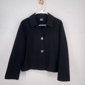 Alexandra Bartlett Womens PL Black 100% Wool Button Front Collared Crop Jacket